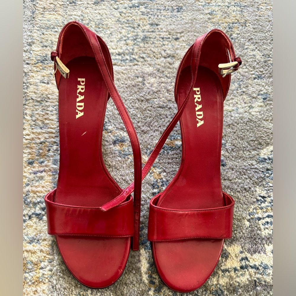 Prada red patent leather sandals